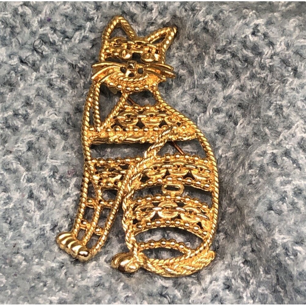 Vintage Cat Brooch Pin Figural Kitty Whimsical Grandmacore Retro Jewelry